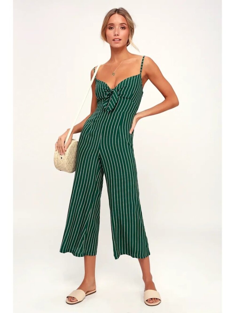 FAITHFULL THE BRAND Paisley Paseo Green Striped Jumpsuit Size Small NEW NWT
